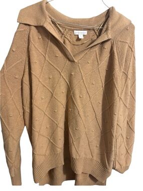 Charter Club Tan V‑Neck Popcorn Knit Sweater